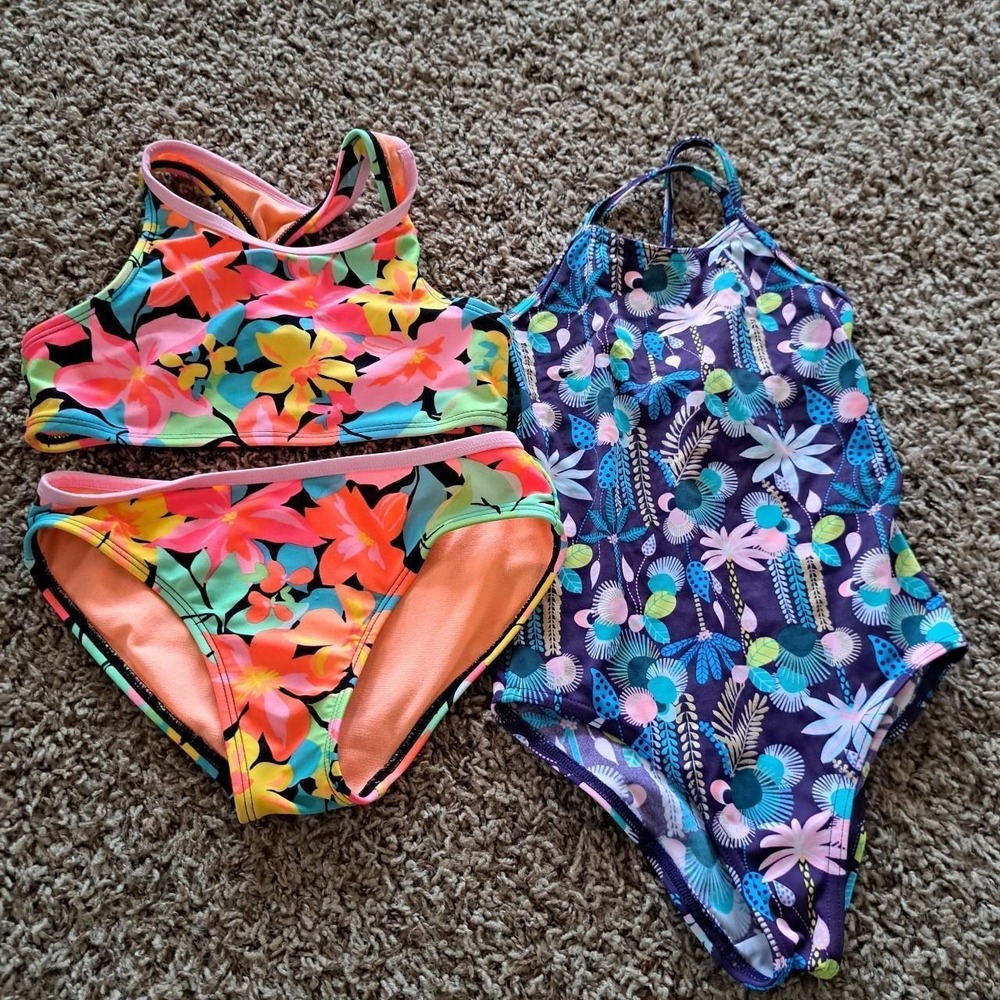 Cat & Jack multicoloured floral‎ swimsuits Size S 2 swimsuits